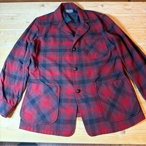 Vintage Pendleton Jacket‎ Mens M Red Black Wool Plaid Topster Shacket 60s USA